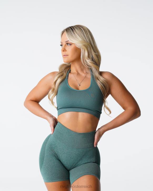 Fitness Frauen NVGTN 6J66138 Waldgrün Grenzenloser, gerippter, nahtloser Neckholder-BH