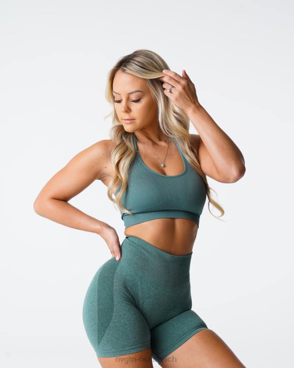 Fitness Frauen NVGTN 6J66138 Waldgrün Grenzenloser, gerippter, nahtloser Neckholder-BH