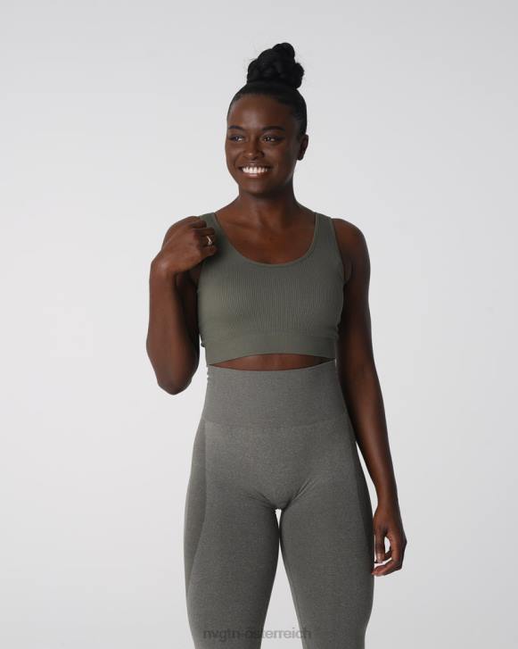 Fitness Frauen NVGTN 6J66142 Khakigrün Nahtloser, gerippter BH „Desire“.