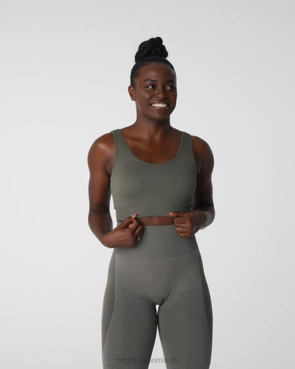 Fitness Frauen NVGTN 6J66142 Khakigrün Nahtloser, gerippter BH „Desire“.