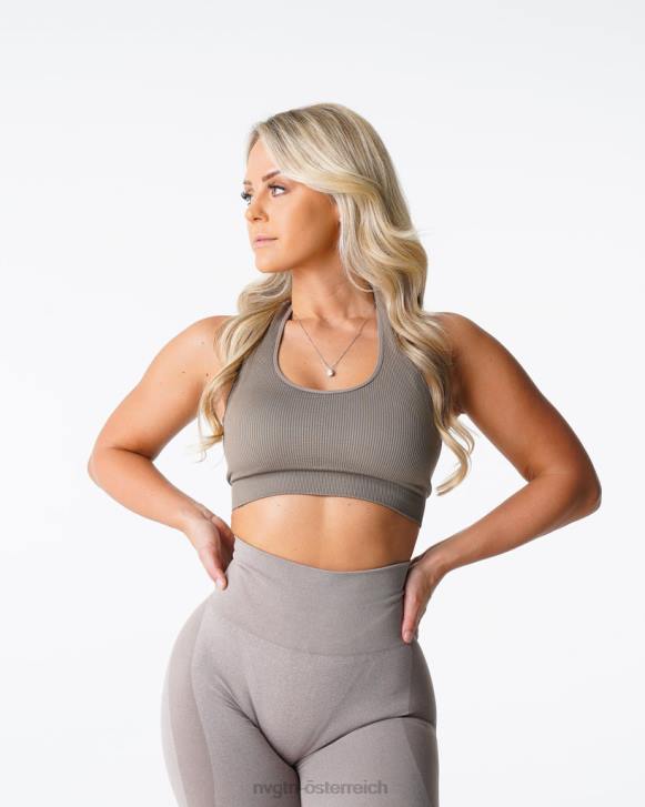 Fitness Frauen NVGTN 6J66147 Taupe Grenzenloser, gerippter, nahtloser Neckholder-BH