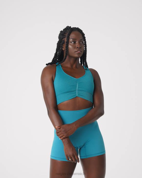 Fitness Frauen NVGTN 6J66208 blaugrün Geraffter, nahtloser BH