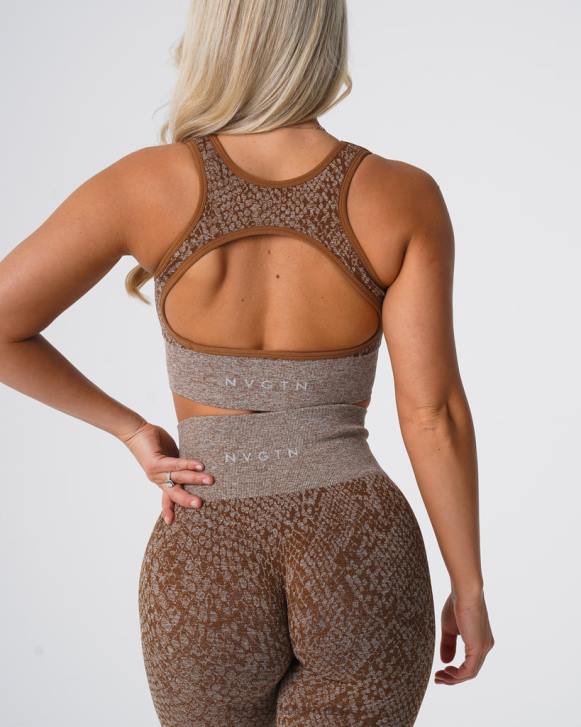 Fitness Frauen NVGTN 6J66218 Mokka Nahtloser BH „Eclipse“ aus Schlangenleder