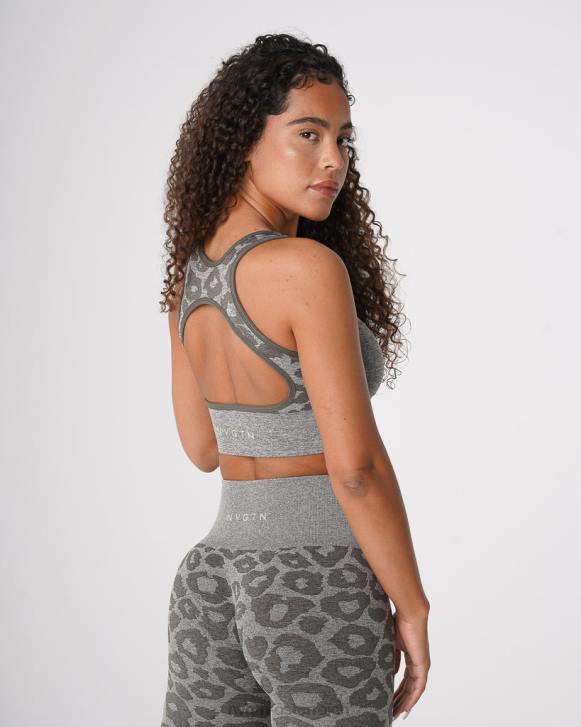 Fitness Frauen NVGTN 6J66219 Khakigrün Nahtloser Leoparden-Eclipse-BH