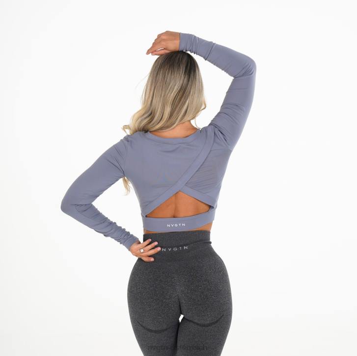 Fitness Frauen NVGTN 6J66275 rauchiges Blau Bilden Sie eine langärmlige Ernte