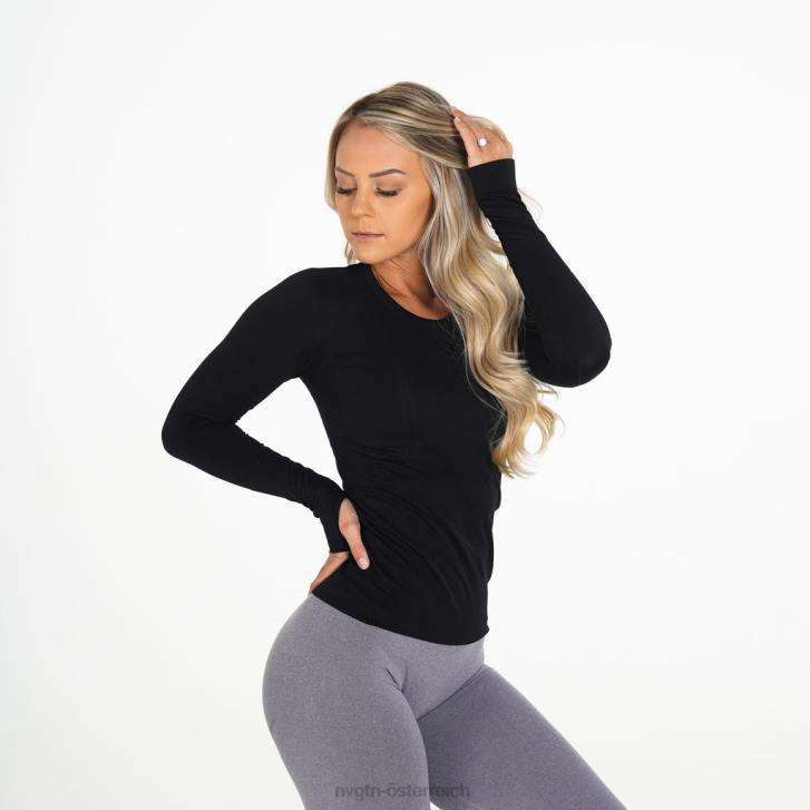 Fitness Frauen NVGTN 6J66283 Schwarz Formnahtloses Langarm-Top
