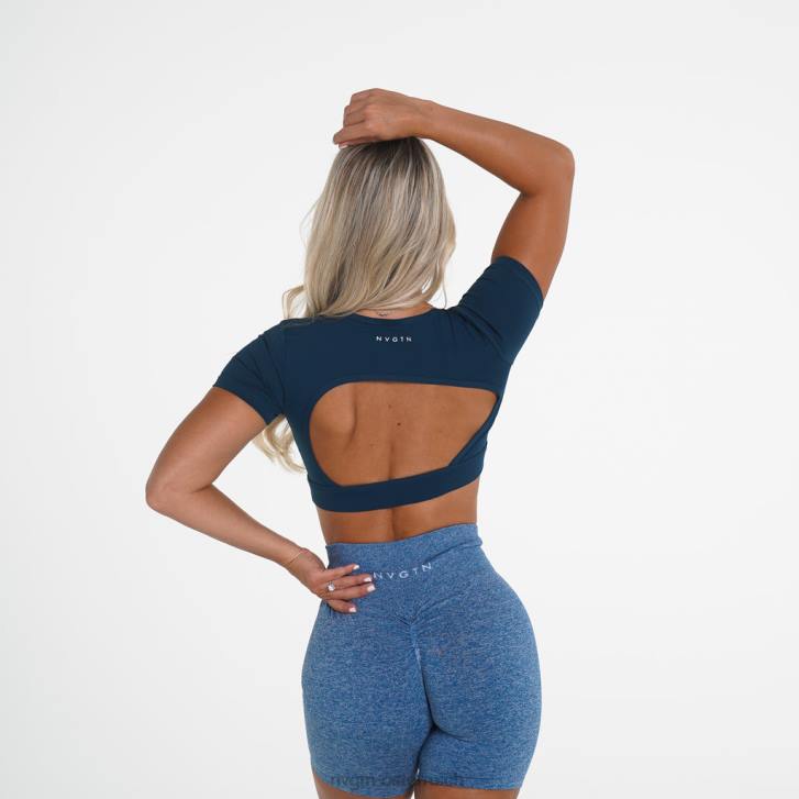 Fitness Frauen NVGTN 6J66231 Navy blau T-Shirt mit offenem Rücken