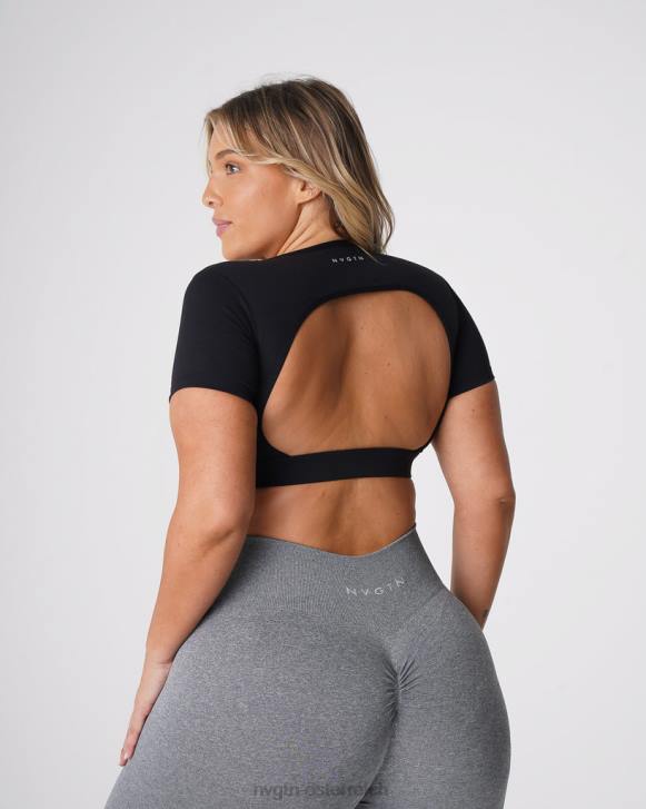 Fitness Frauen NVGTN 6J6677 Schwarz T-Shirt mit offenem Rücken