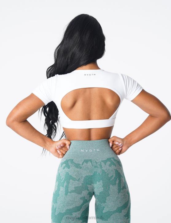 Fitness Frauen NVGTN 6J6678 Weiß T-Shirt mit offenem Rücken