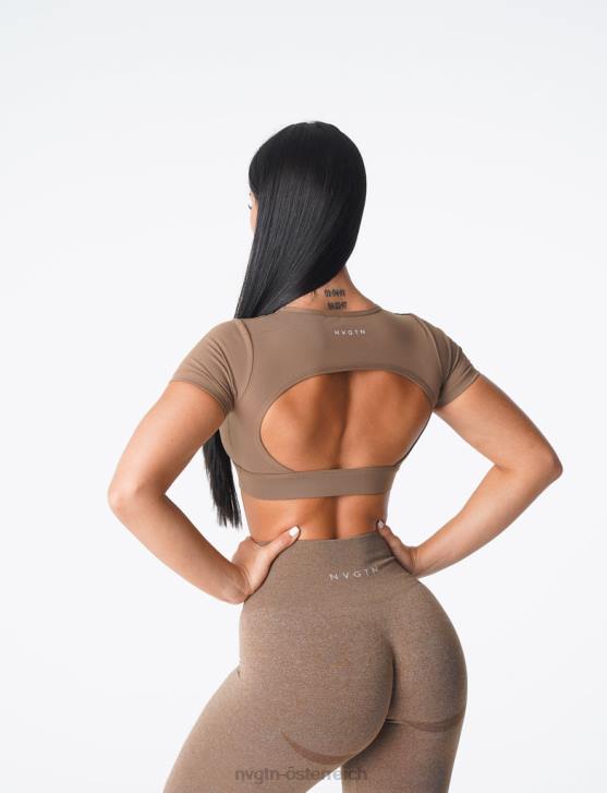 Fitness Frauen NVGTN 6J6680 Mokka T-Shirt mit offenem Rücken