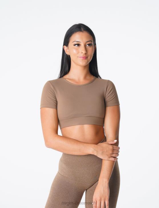 Fitness Frauen NVGTN 6J6680 Mokka T-Shirt mit offenem Rücken