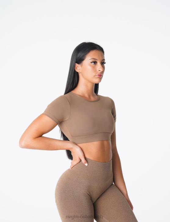 Fitness Frauen NVGTN 6J6680 Mokka T-Shirt mit offenem Rücken