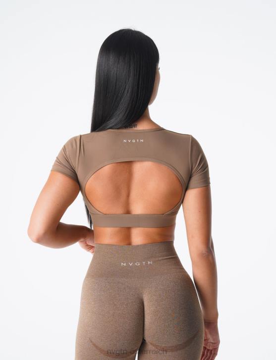 Fitness Frauen NVGTN 6J6680 Mokka T-Shirt mit offenem Rücken