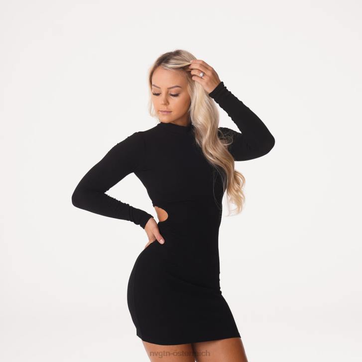 Lebensstil Frauen NVGTN 6J66721 Schwarz in dieses gerippte Midikleid mit Stehkragen